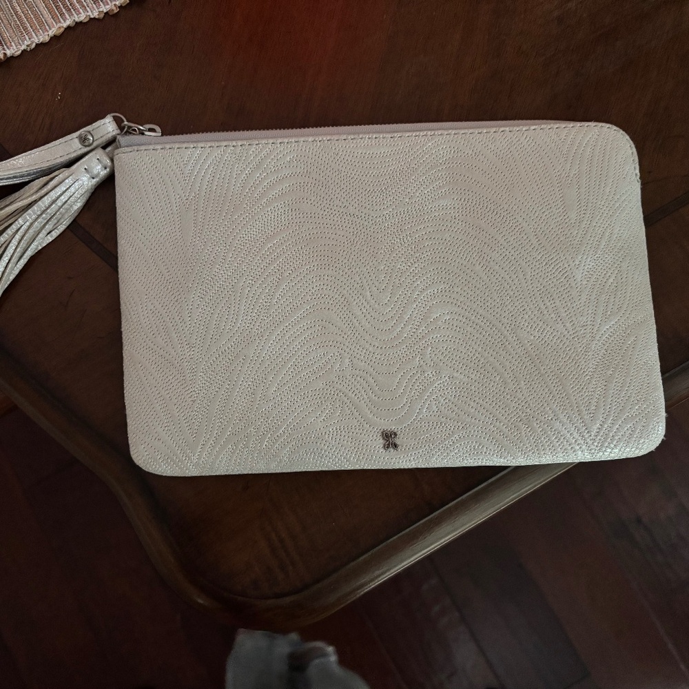 Hobo Wayfare wristlet silver zebra leather
